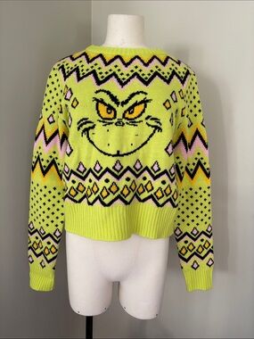 Dr. Seuss Grinch Cropped Graphic Knit Sweater Sz M
